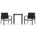 vidaXL Patio Dining Set 3 Piece, Dining Table and Chairs, Patio Furniture Set with Cushions, Conversation Set for Garden, Farmhouse, Poly Rattan Black