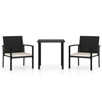 vidaXL Patio Dining Set 3 Piece, Dining Table and Chairs, Patio Furniture Set with Cushions, Conversation Set for Garden, Farmhouse, Poly Rattan Black