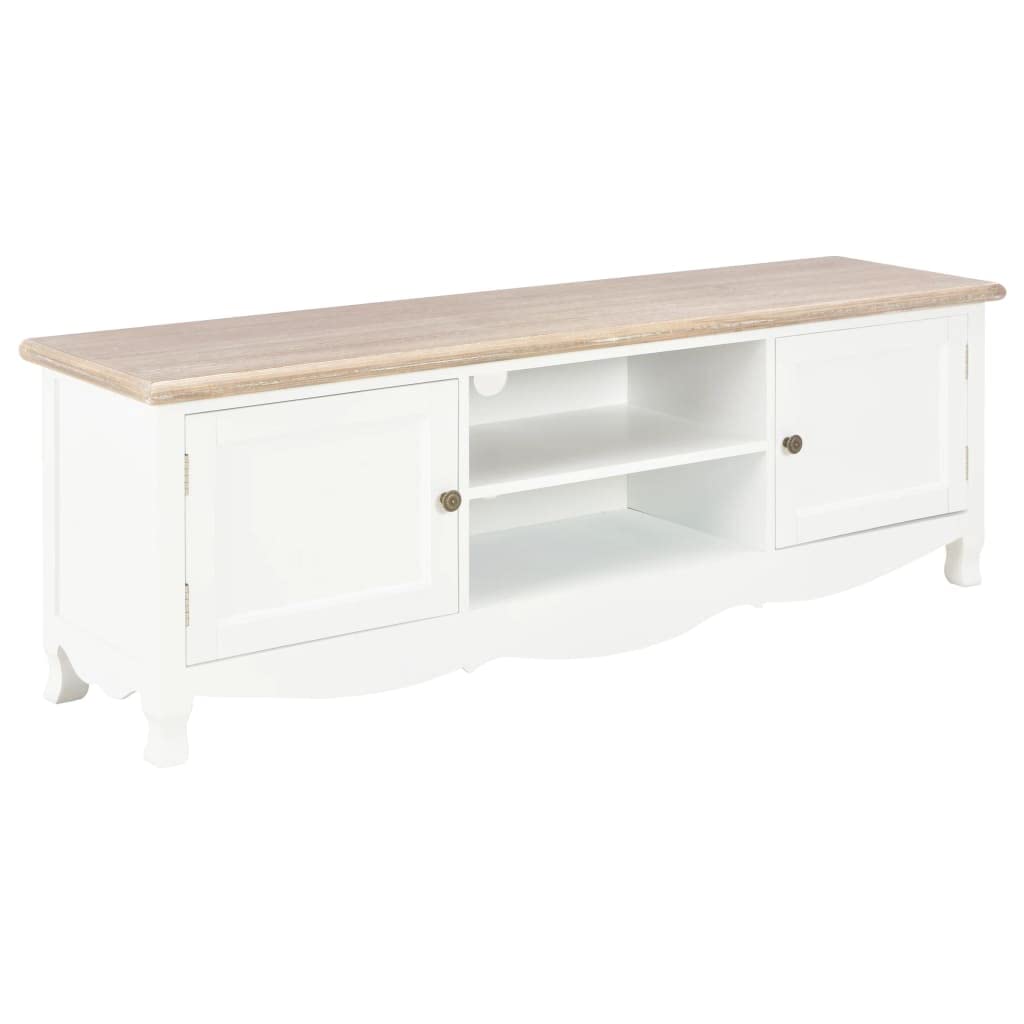 vidaXL Solid Pine Wood and MDF TV Cabinet - Scandinavian Style White TV Stand with Doors and Open Compartments - 47.2&quot;x11.8&quot;x15.7&quot; Stand, Unique Paulownia Veneer Surface