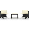 vidaXL 3-Piece Black Patio Sofa Set with Cream White Cushions - Poly Rattan Outdoor Lounge Set with Easy-to-Clean Polyester Covers.
