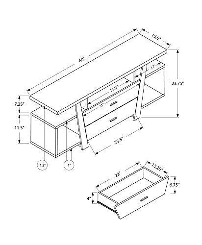 Monarch Specialties Cappuccino With 2 Storage Drawers Tv Stand, 60&quot;, Brown