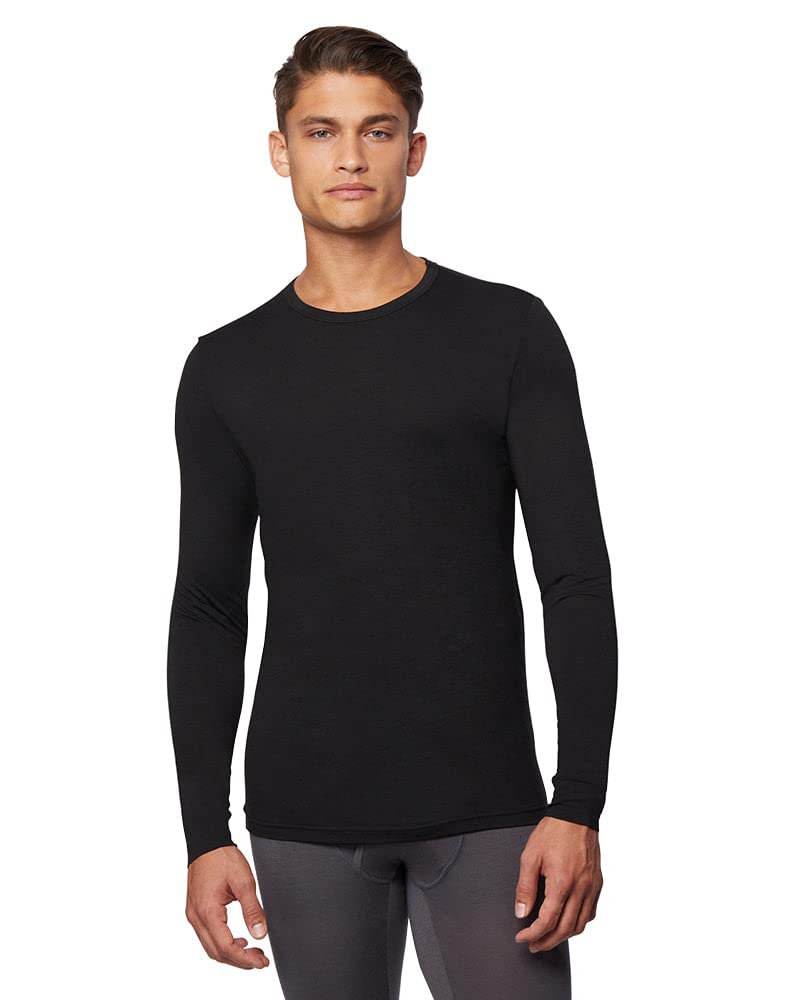32 Degrees Mens Lightweight Baselayer Crew Top  Long Sleeve  Form Fitting  4-Way Stretch  Thermal, Black, Medium