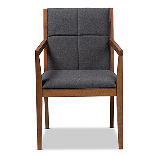 Baxton Studio Theresa Mid-Century Modern Dark Grey Fabric Upholstered and Walnut Brown Finished Wood Living Room Accent Chair (Set of 2)