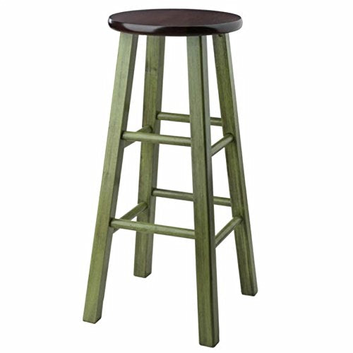 Ergode Wood Ivy 29" Bar Stool - Rustic Green Finish, 13" Round Walnut Seat - Stable, Comfortable, and Versatile - Perfect for Kitchen or Family Room - No Assembly Required