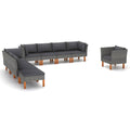 vidaXL Outdoor Patio Lounge Set of 9 - PE Rattan, Powder-Coated Steel and Eucalyptus Wood, with Removable Cushions - Gray/Anthracite
