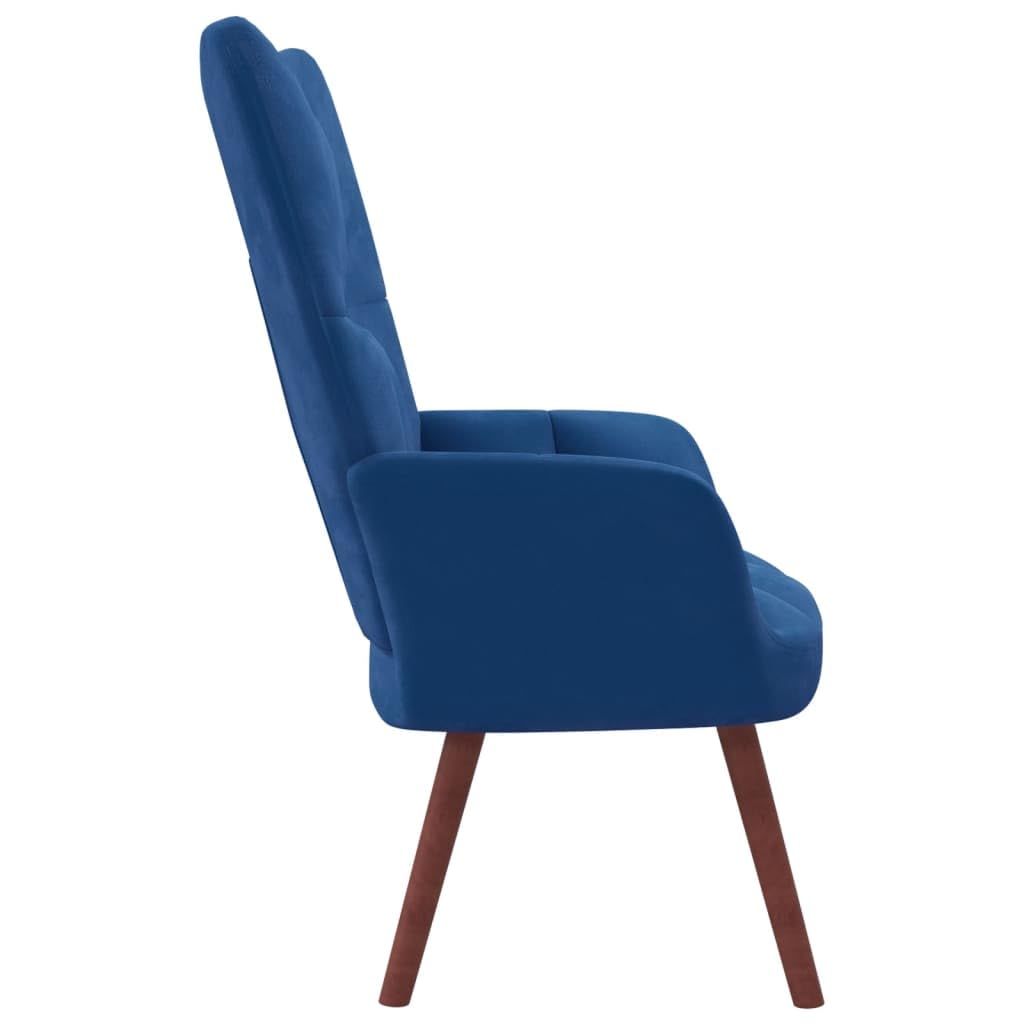 vidaXL Blue Velvet Relaxing Chair with Wooden Legs and Steel Frame – Comfortable Lounge Seating for Living Room, Office, or Bedroom