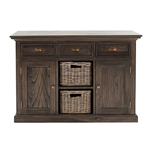 HomeRoots Black Mindi, Plywood, Mindi Veneer Modern Farmhouse Espresso Wash Large Accent Cabinet with Baskets