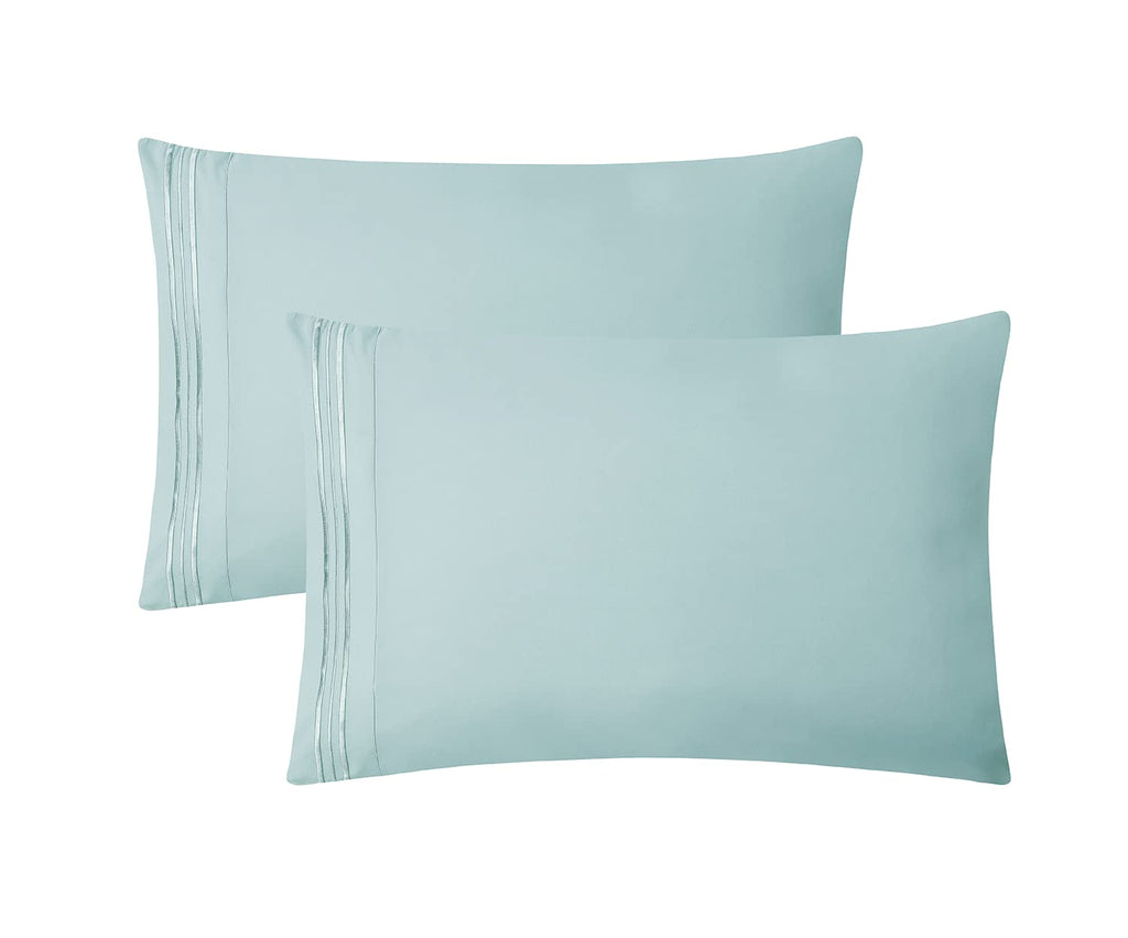 Clara Clark Bed Sheets, Premier 1800 Series 4 Piece Bed Sheet Set, Deep Pocket, Wrinkle, Fade, Stain Resistant, Luxury Soft Bedding Sheets & Pillowcases, Queen, Light Blue Aqua