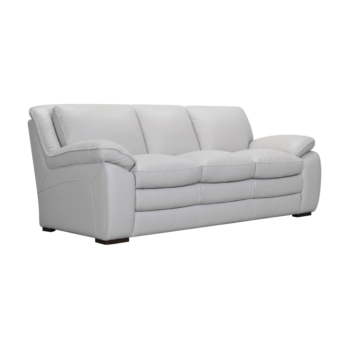 Benjara Leather Upholstered Sofa with Block Cushion Seat and Pillow Armrests, Gray