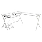 Acme Demas Glass Top L-Shaped Computer Desk with Holder in Clear and White