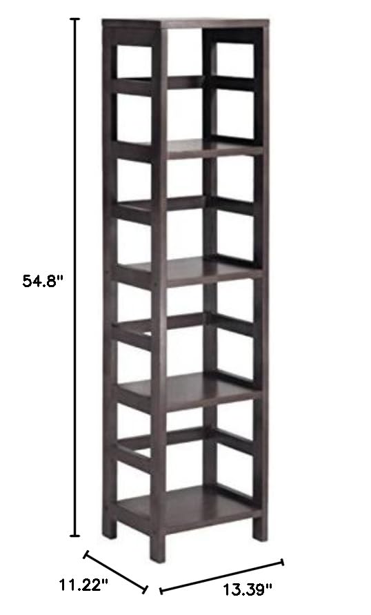 Ergode Timeless Espresso Shelving Unit with Small Storage Basket - 4-Tier Design