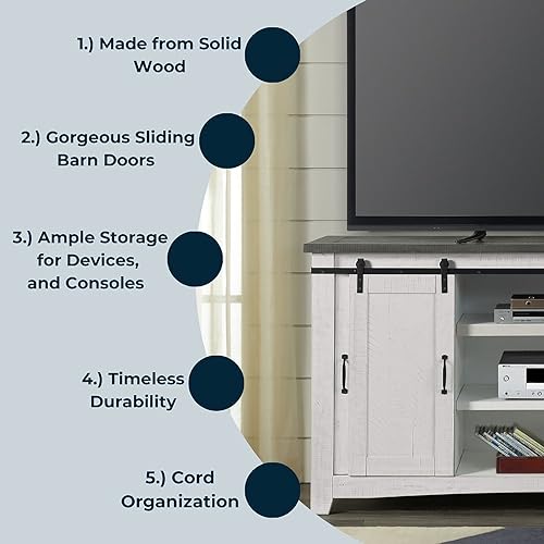 Martin Svensson Home Rustic 65” Solid Wood Tv Stand With Storage, White Stain With Grey Stain Top