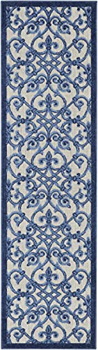 HomeRoots Grey/Blue 100% Polypropylene 2’ x 6’ Gray and Blue Indoor Outdoor Runner Rug