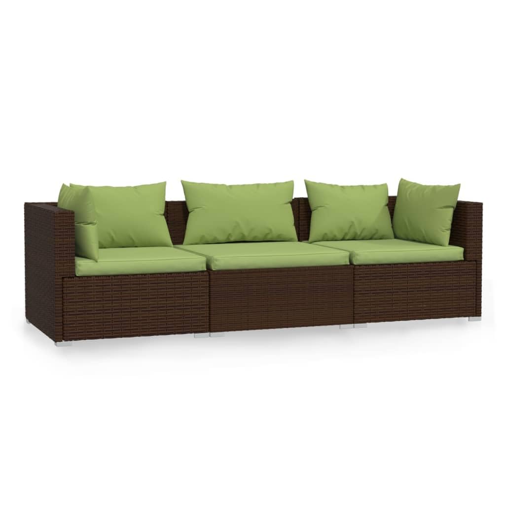 vidaXL Brown Patio Furniture - Green Cushion - 3 Seats
