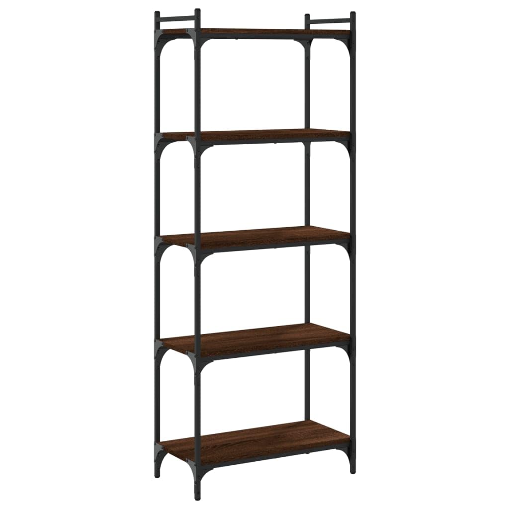 vidaXL 5-Tier Brown Oak Bookcase - Engineered Wood and Metal Frame - Ample Storage - Adjustable Feet for Stability'