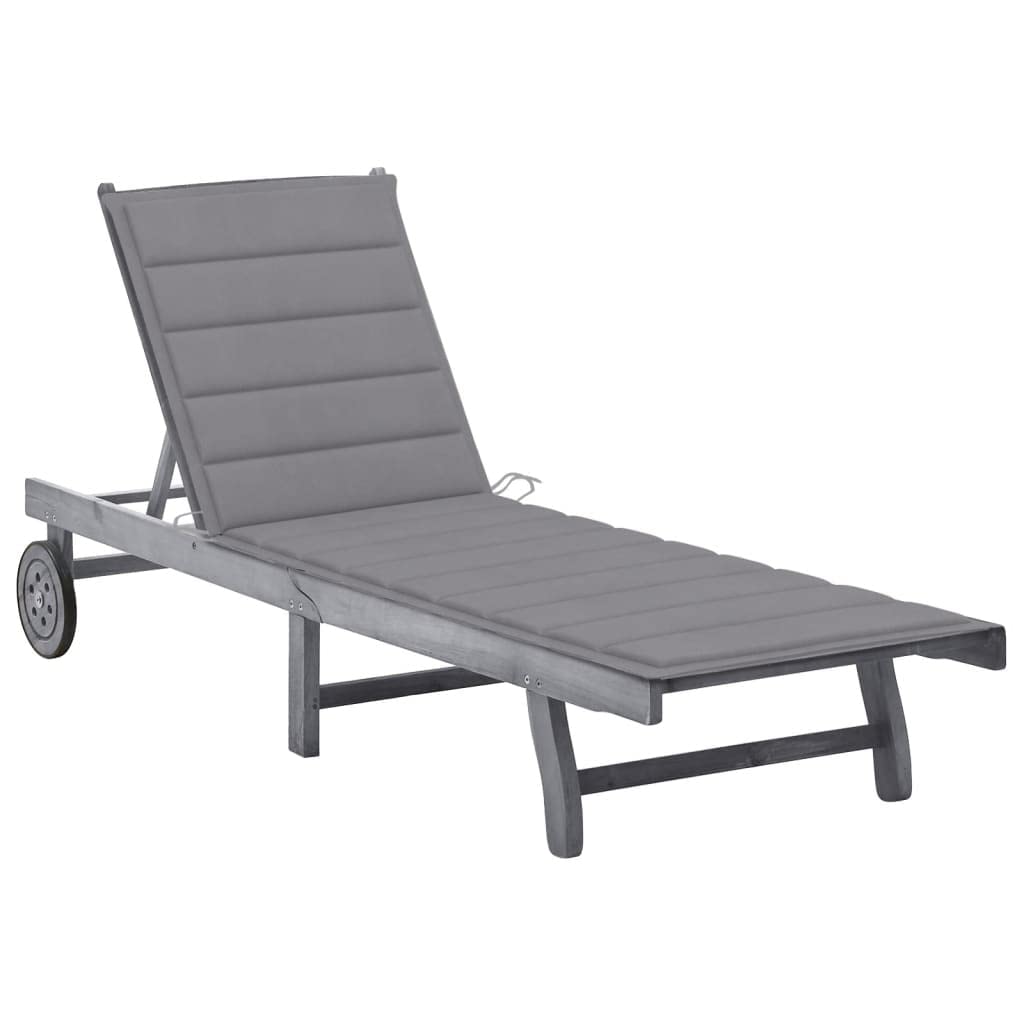 vidaXL Solid Acacia Wood Patio Sun Lounger with Adjustable Backrest and Footrest, Gray Cushion Included, Suitable for Outdoor Use