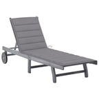 vidaXL Solid Acacia Wood Patio Sun Lounger with Adjustable Backrest and Footrest, Gray Cushion Included, Suitable for Outdoor Use
