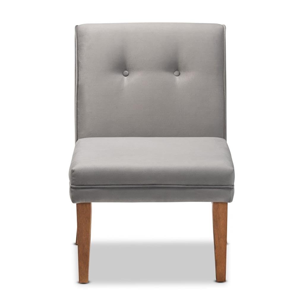 Baxton Studio Stewart Mid-Century Modern Grey Velvet Upholstered and Walnut Brown Finished Wood Dining Chair