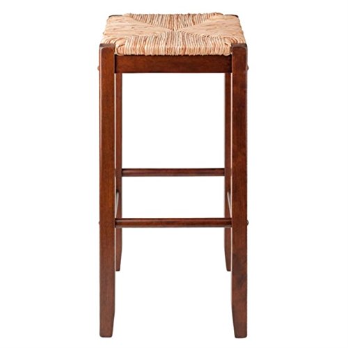 Kaden 2-Piece Bar Stool Set | Natural Sea Grass Rush Seat | Solid Wood Frame | 29' Height | Walnut Finish | Supports up to 220 lbs | Easy Assembly