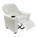 Lilola Home Marisa 23 W White PU Leather Kids Recliner Chair - Youth-Sized Armchair with Cup Holder, Black Plastic Legs, and Wat