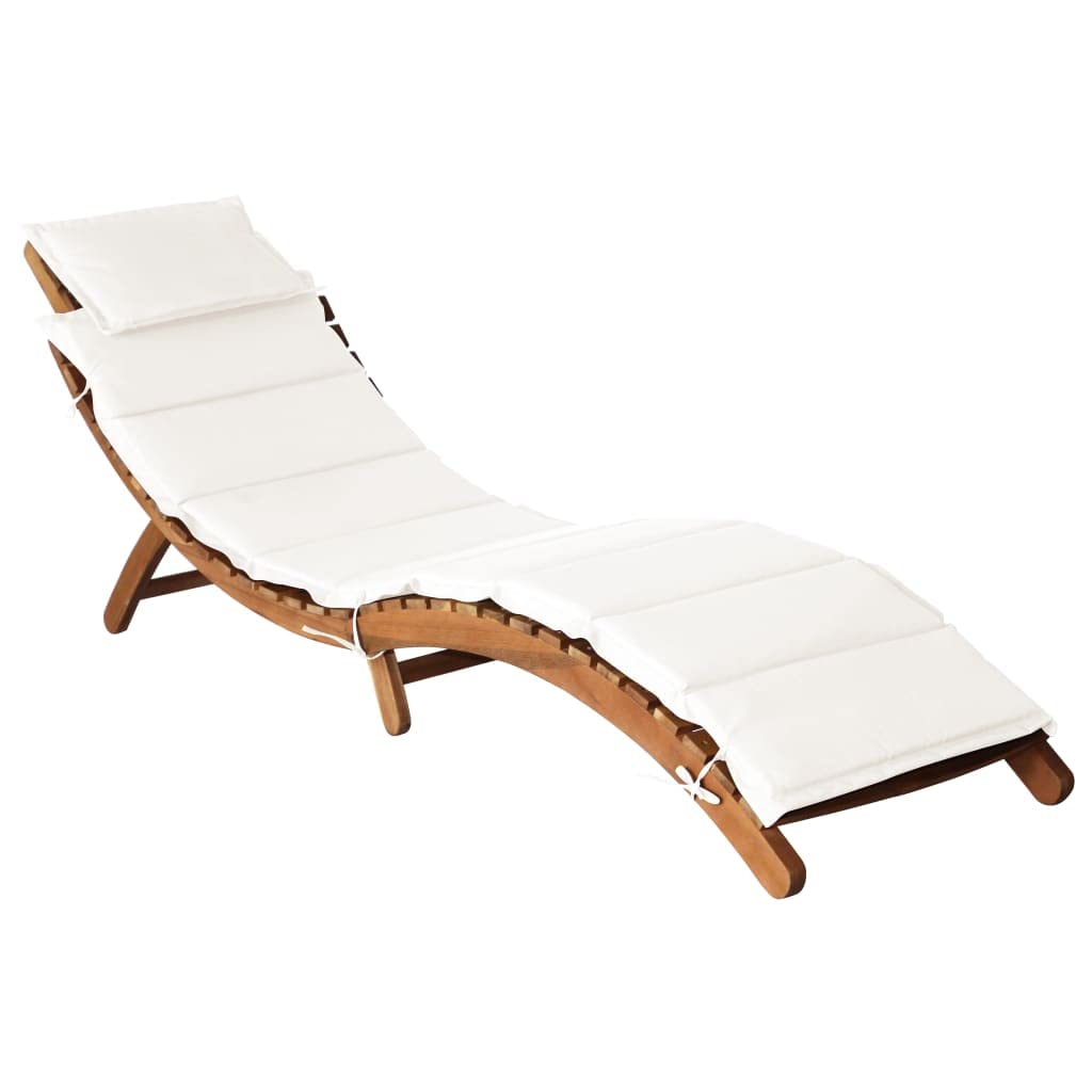 vidaXL Patio Lounge Chair, Outdoor Chaise Lounge Chair, Folding Sunlounger, Sunbed for Backyard Poolside Porch Balcony Lawn, Solid Acacia Wood Cream