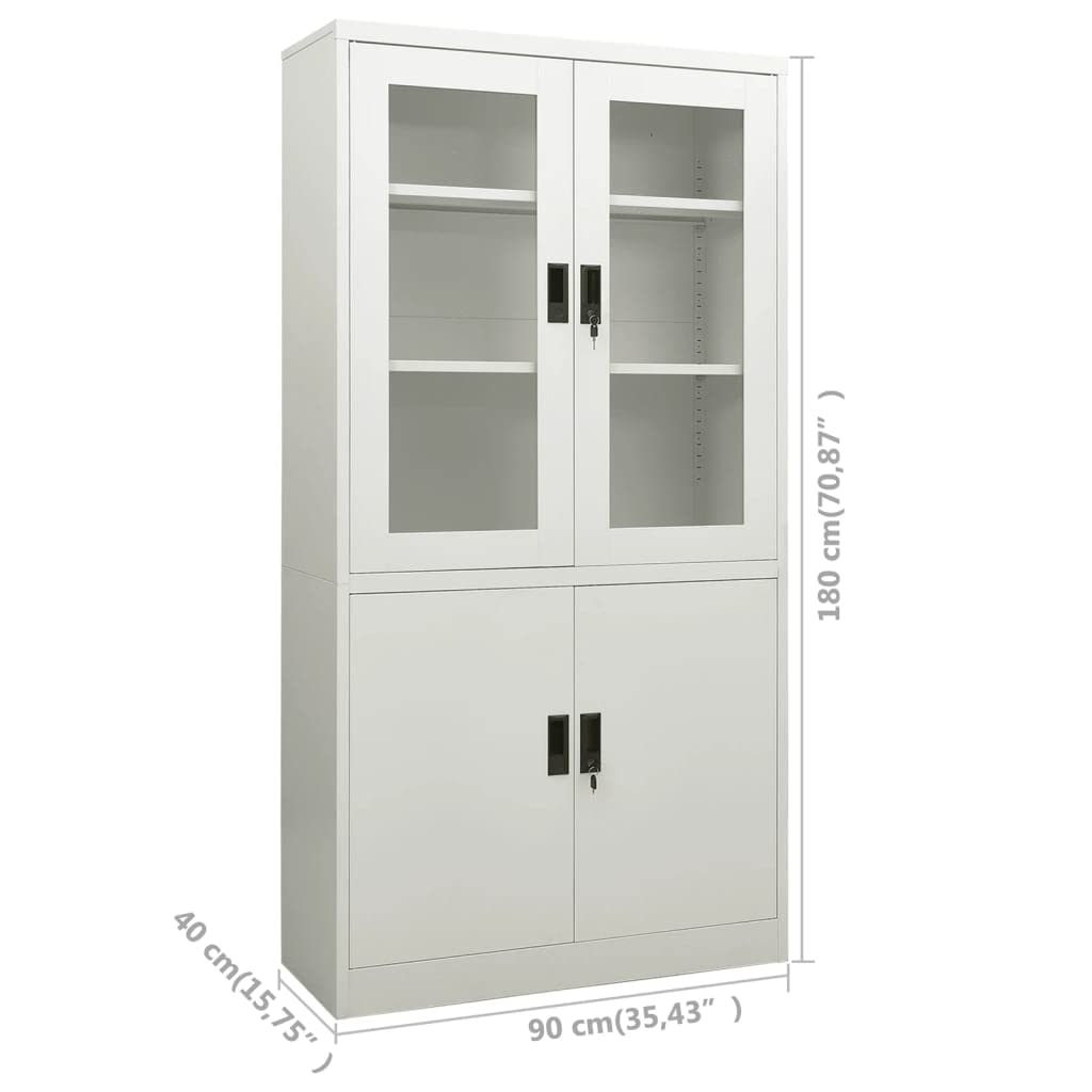 vidaXL Office Cabinet - Steel Office Cabinet with Tempered Glass Doors and Adjustable Shelves, Locking Files Storage, Light Gray, 35.4&quot;x15.7&quot;x70.9&quot;