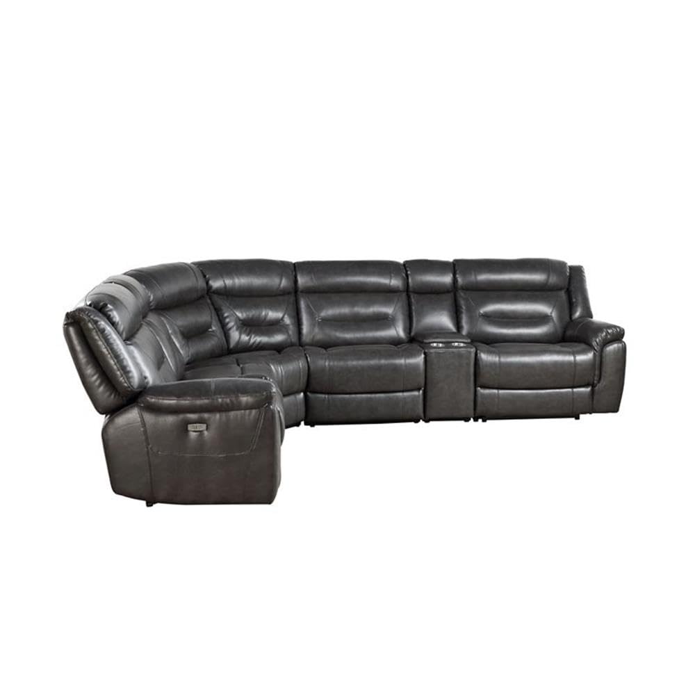Acme Imogen Faux Leather Power Reclining Sectional Sofa in Gray