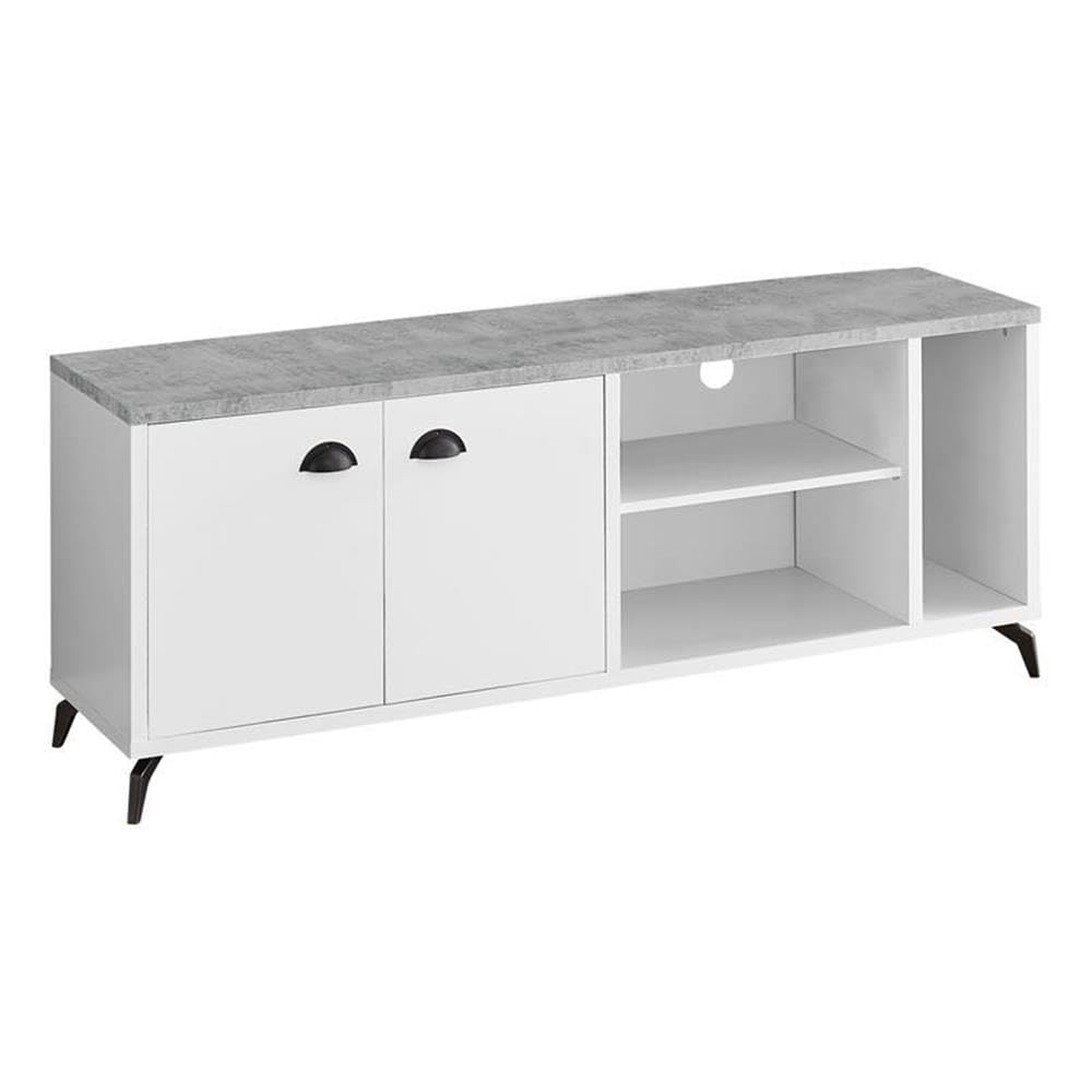 Monarch Specialties I 2841 Tv Stand, 60 Inch, Console, Media Entertainment Center, Storage Cabinet, Living Room, Bedroom, Laminate, Metal, Grey, White