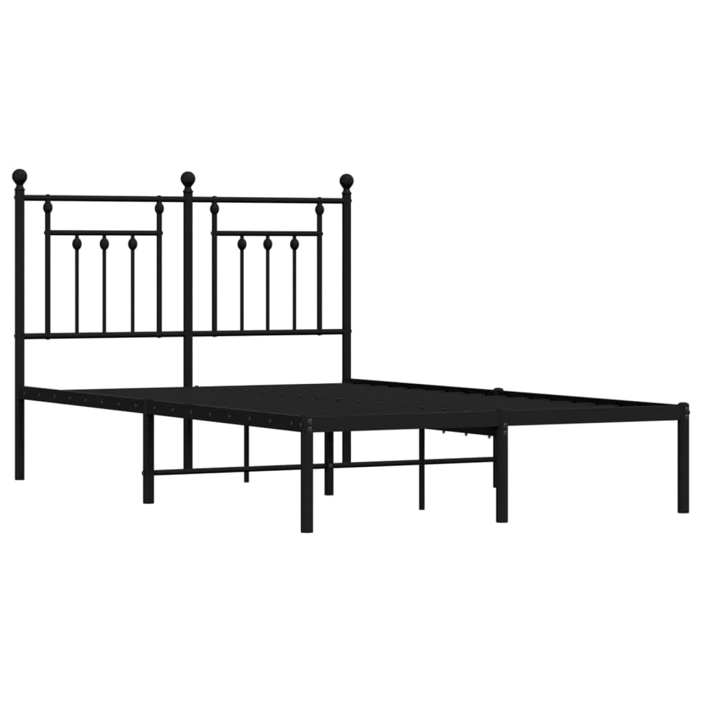 vidaXL 12 Inch Black Full Size Bed Frame with Headboard, Sturdy Metal Platform Bed Frame & Slats, Extra Under Bed Storage, No Box Spring Needed, Without Mattress