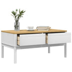 vidaXL - Floro Coffee Table White Solid Pine Wood - Rectangular Modern Side Table with 2 Drawers - 39 x 21.9 x 17.7