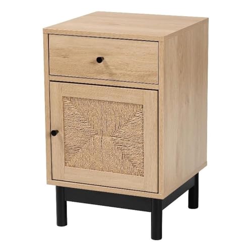 Baxton Studio Cherelle Mid-Century Modern Light Brown and Black 1-Drawer End Table