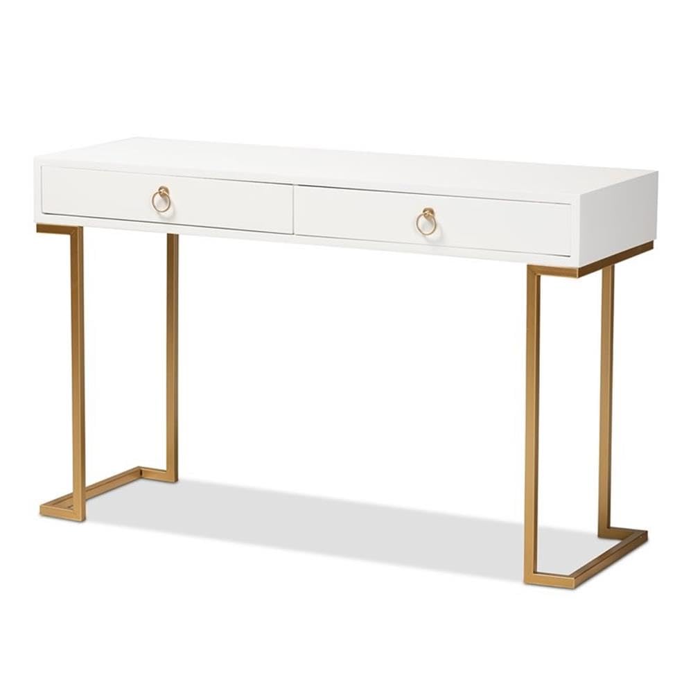 Baxton Studio Beagan Modern and Contemporary White Finished Wood and Gold Metal 2-Drawer Console Table White/Wood