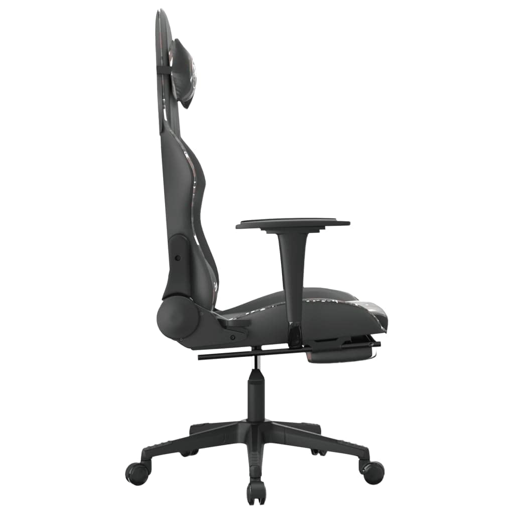 vidaXL Adjustable Gaming Chair with Footrest - Black and Camouflage, Faux Leather Upholstered Seat, Sturdy Frame, 360° Swivel Design