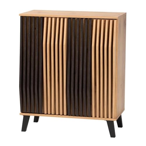 Baxton Studio Bergen Mid-Century Modern Transitional Two-Tone Espresso And Oak Brown Finished Wood 2-Door Storage Cabinet