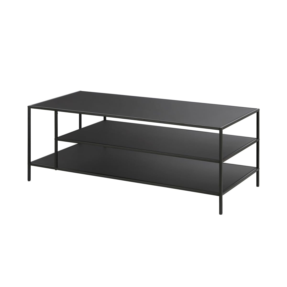 HomeRoots 520995 46 in. Steel Rectangular Coffee Table with Two Shelves Black