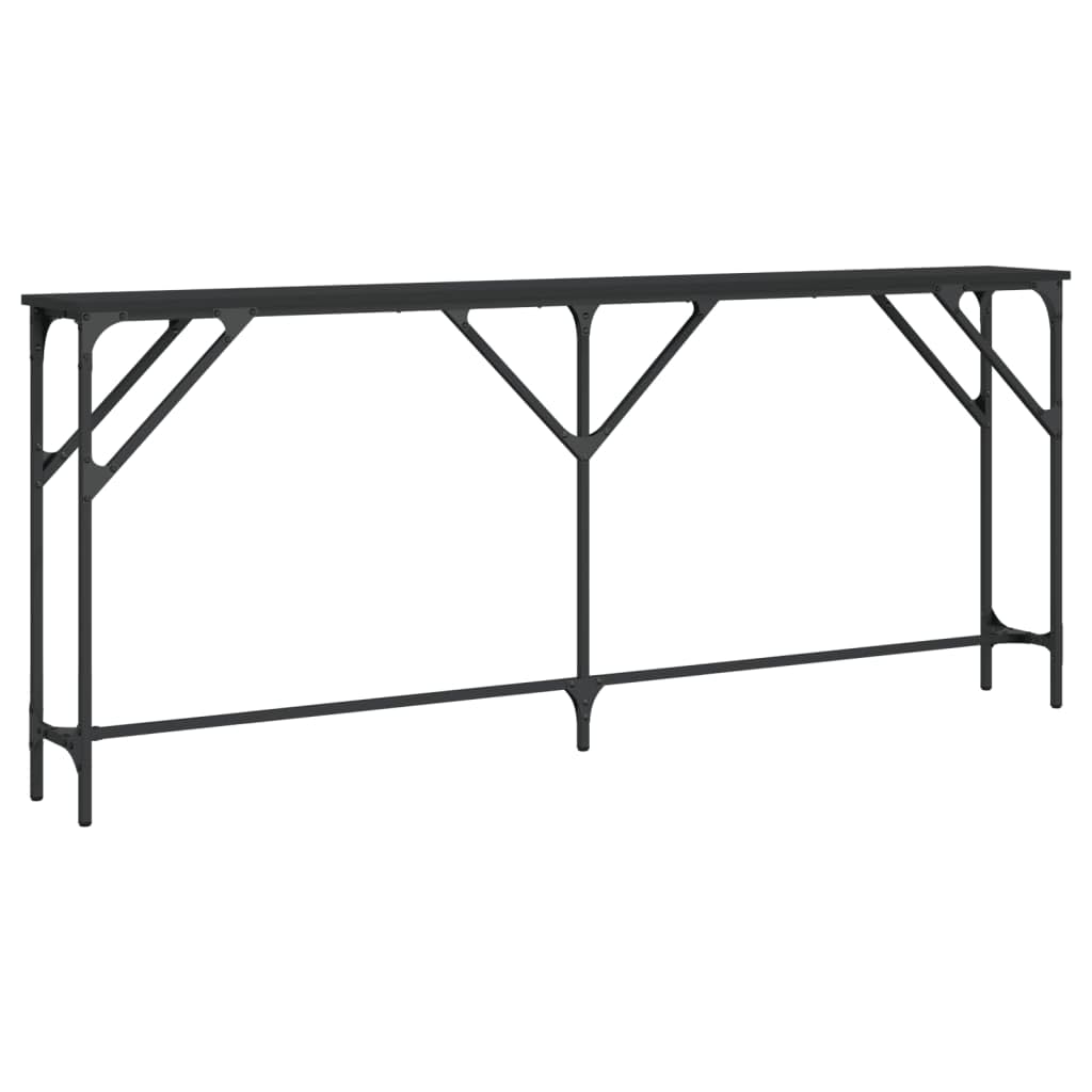 vidaXL Console Table with Metal Frame and Engineered Wood, Black, Rectangular Hallway Table for Living Room, Adjustable Feet