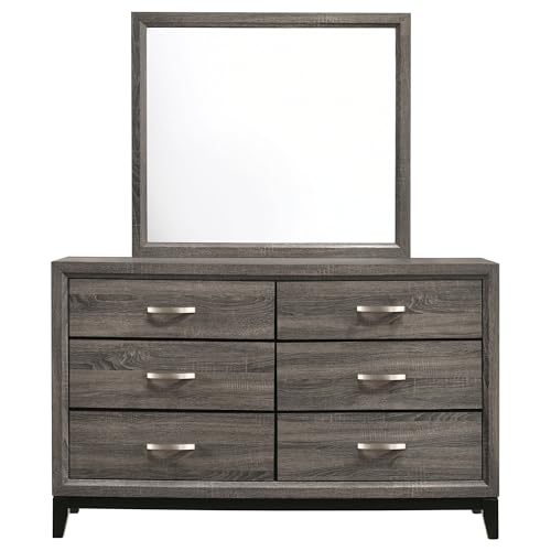 Coaster Home Furnishings Watson Transitional 58-inch 6-Drawer Bedroom Dresser with Mirror Bedroom Clothing Storage Cabinet Wide Chest of Drawers Organizer Unit Grey Oak 212423M