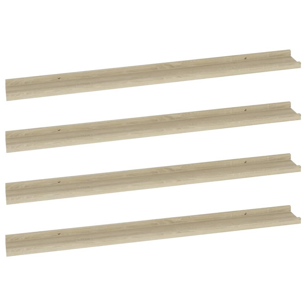 vidaXL Sonoma Oak Wall Shelves, Set of 4, Wall-Mounted MDF Shelving for Books, Collectables, Decorations - Modern Home Interior Decoration Accessory