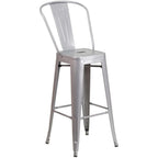 Flash Furniture Commercial Grade 23.75" Square Silver Metal Indoor-Outdoor Bar Table Set with 2 Stools with Backs