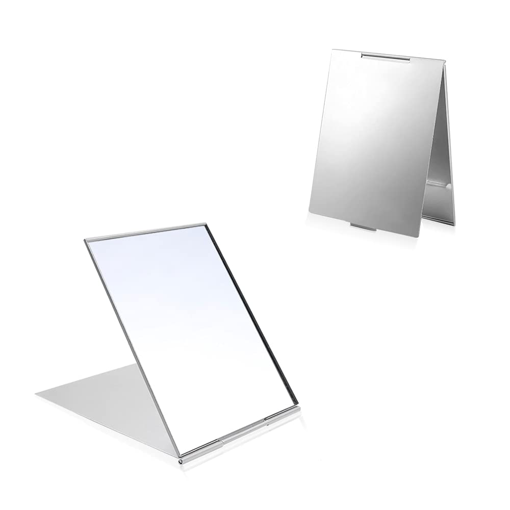LELE LIFE 2Pack Ultra-Slim Portable Folding Mirror, Aluminum Shell, Easy to Carry Travel Makeup Mirror, Desktop Folding Mirror V