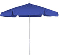 Fiberbuilt 7.5' Hex Garden Patio Umbrella 6 Rib Push Up Bright Aluminum with Pacific Blue Vinyl Coated Weave Canopy