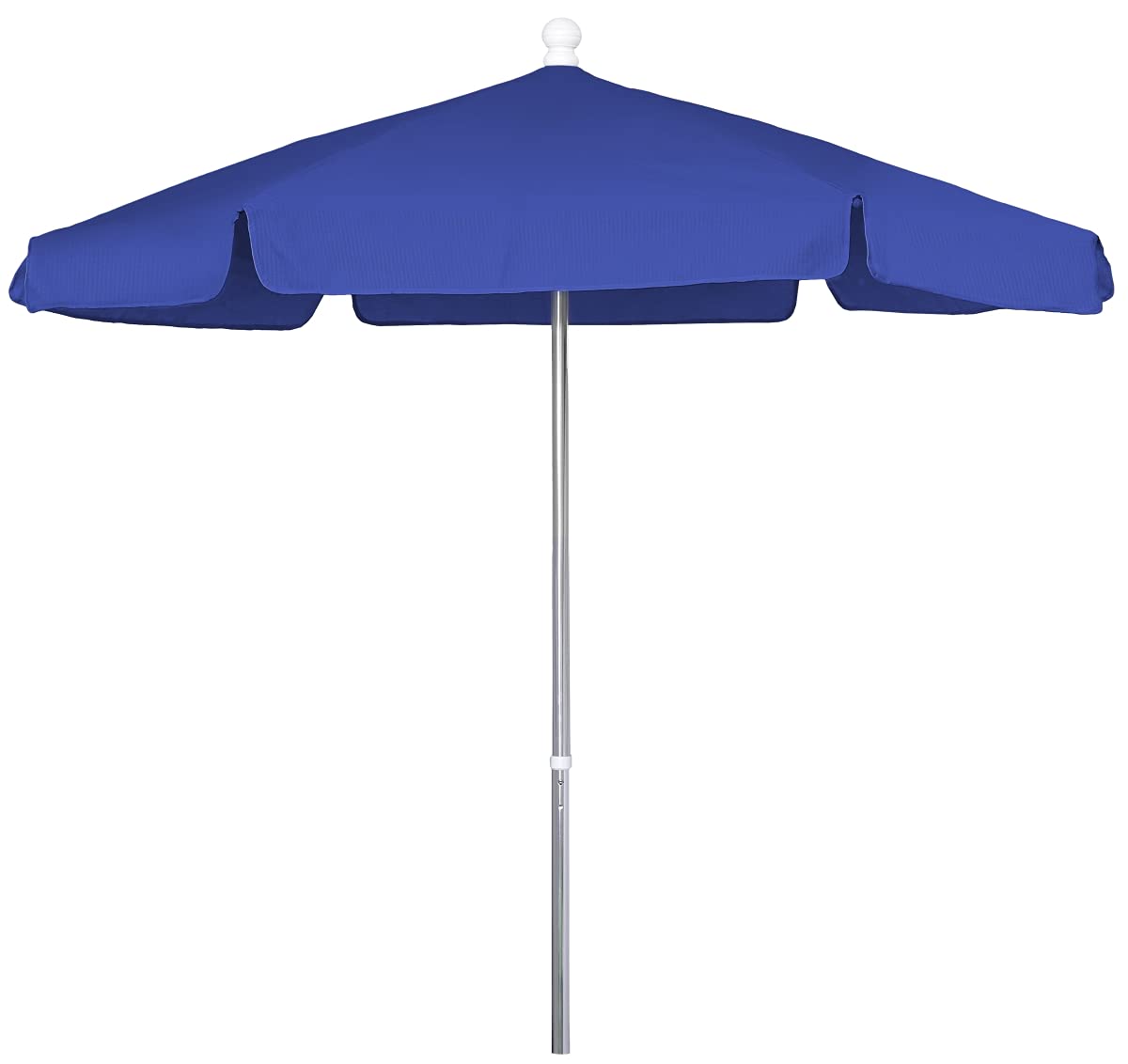 Fiberbuilt 7.5' Hex Garden Patio Umbrella 6 Rib Push Up Bright Aluminum with Pacific Blue Vinyl Coated Weave Canopy