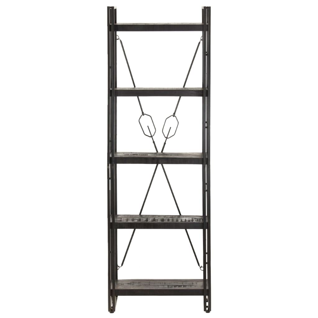 vidaXL Industrial Style Bookcase with 5 Shelves - Solid Mango Wood and Powder-Coated Steel Frame - Black - 23.6&quot;x11.8&quot;x70.9&quot;