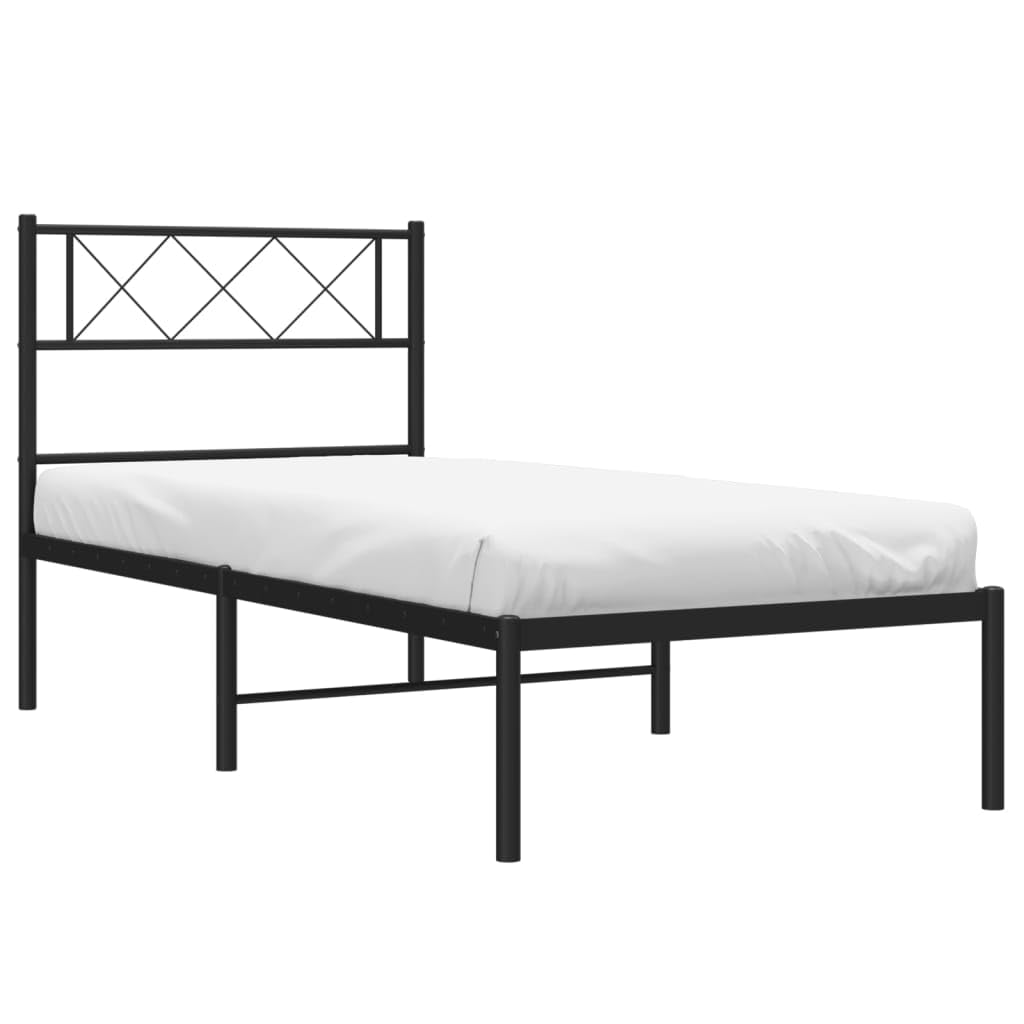 vidaXL 12'' Twin XL Metal Bed Frame with Headboard, Black, Noise-Free, Strong Slats, Under-Bed Storage, No Mattress Included