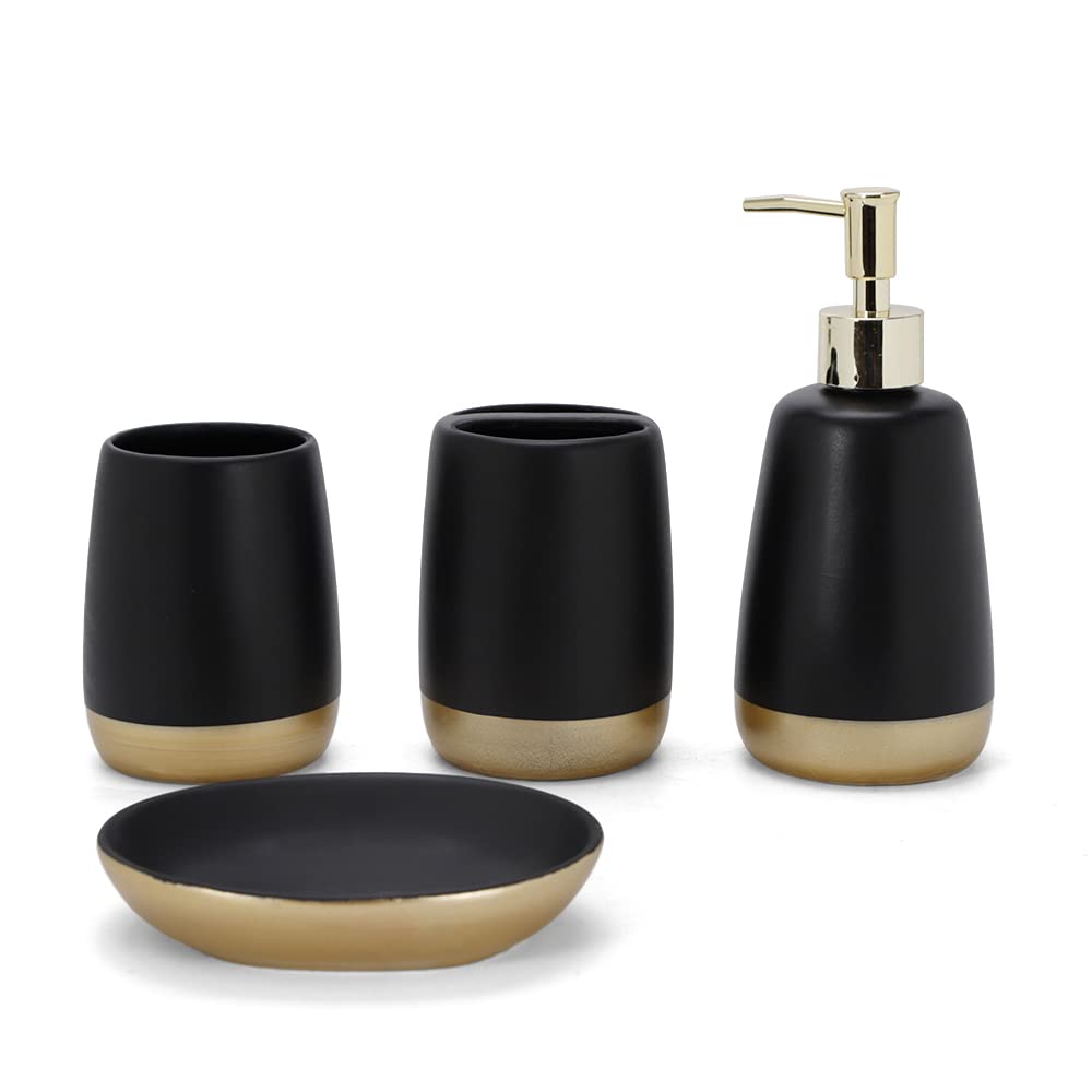Black Bathroom Accessories Set Gold Bathroom Accessory Set,Toothbrush Holder soap Dispenser soap Dish Tumble Cup for Bathroom De