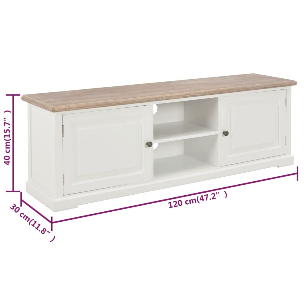 vidaXL TV Stand | Solid Paulownia Wood and MDF | Modern Farmhouse Design | Easy Cable Management | Adequate Storage Space | Easy Assembly | White and Brown
