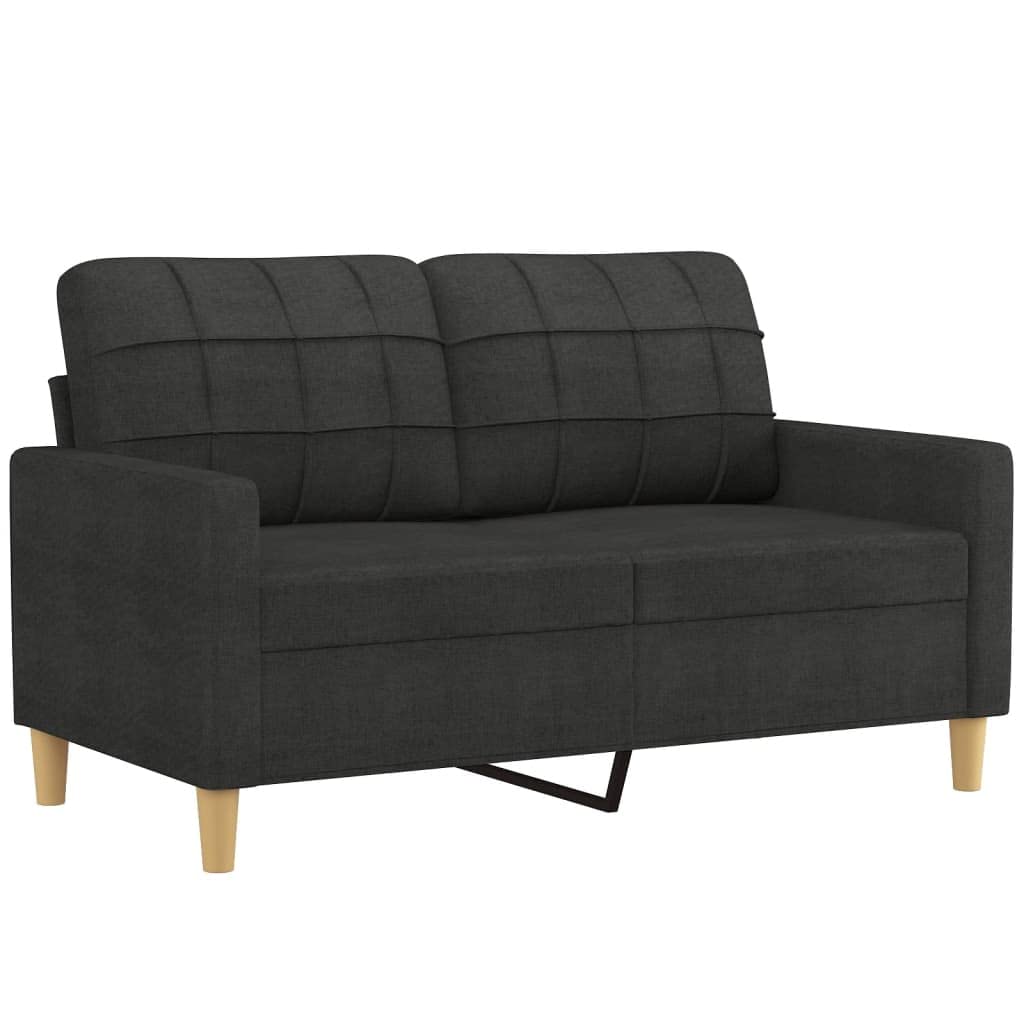 vidaXL Modern 2-Seater Sofa in Black Fabric with Comfortable Padded Seats and Metal Frame for Living Room or Office