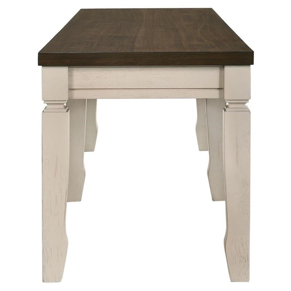 Acme Fedele Wooden Bench with Tapered Legs in Weathered Oak and Cream