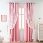 Yancorp Pink Curtains For Bedroom Living Room Thermal Insulated Kids Curtain Hollow-Out Star Window Nursery Curtain 63 Inches Length Room Darkening Grommet(Pink,52 * 63),1 Panel