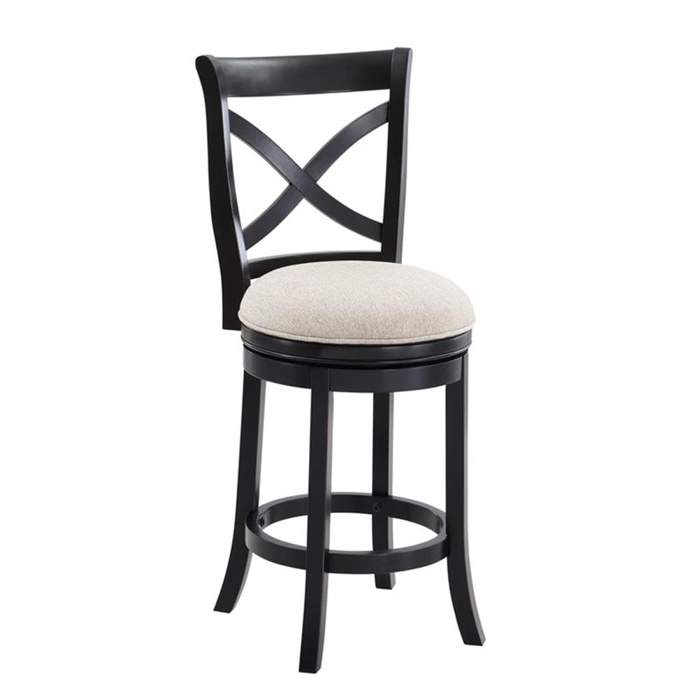 American Woodcrafters Belmont Black X-Back Swivel Solid Wood 26-Inch Seat Height Bar Stool
